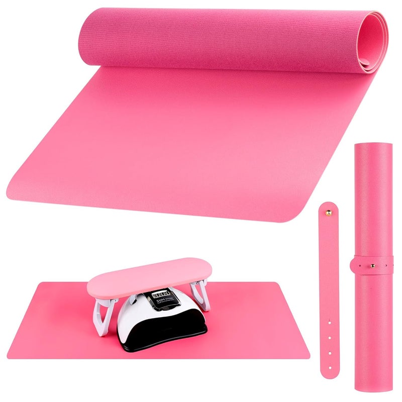 BELOVING Nail Art Table Mat, (MAT ONLY) Nail Arm Rest Pad for Nail Tech, Soft Microfiber PU Leather Nail Mat for Table, Foldable Nail Pad Desk Mat for Manicure Hand Rest Pillow - Pinkish Red - Image 1